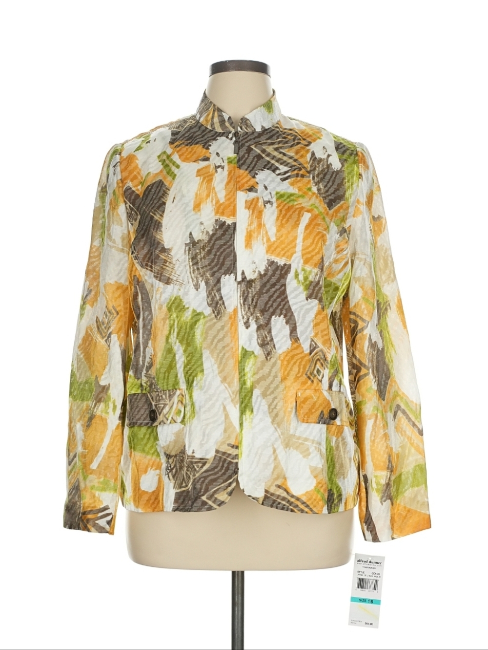 Alfred Dunner Tradewinds Abstract Print Button Front Blazer Jacket Multicolor 16